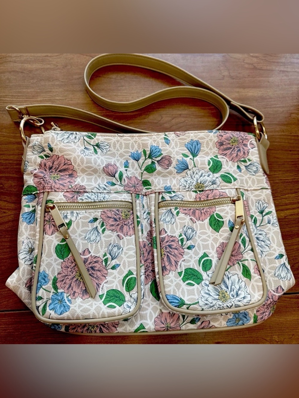 Floral Printed Crossbody Bag in Cream and Pink